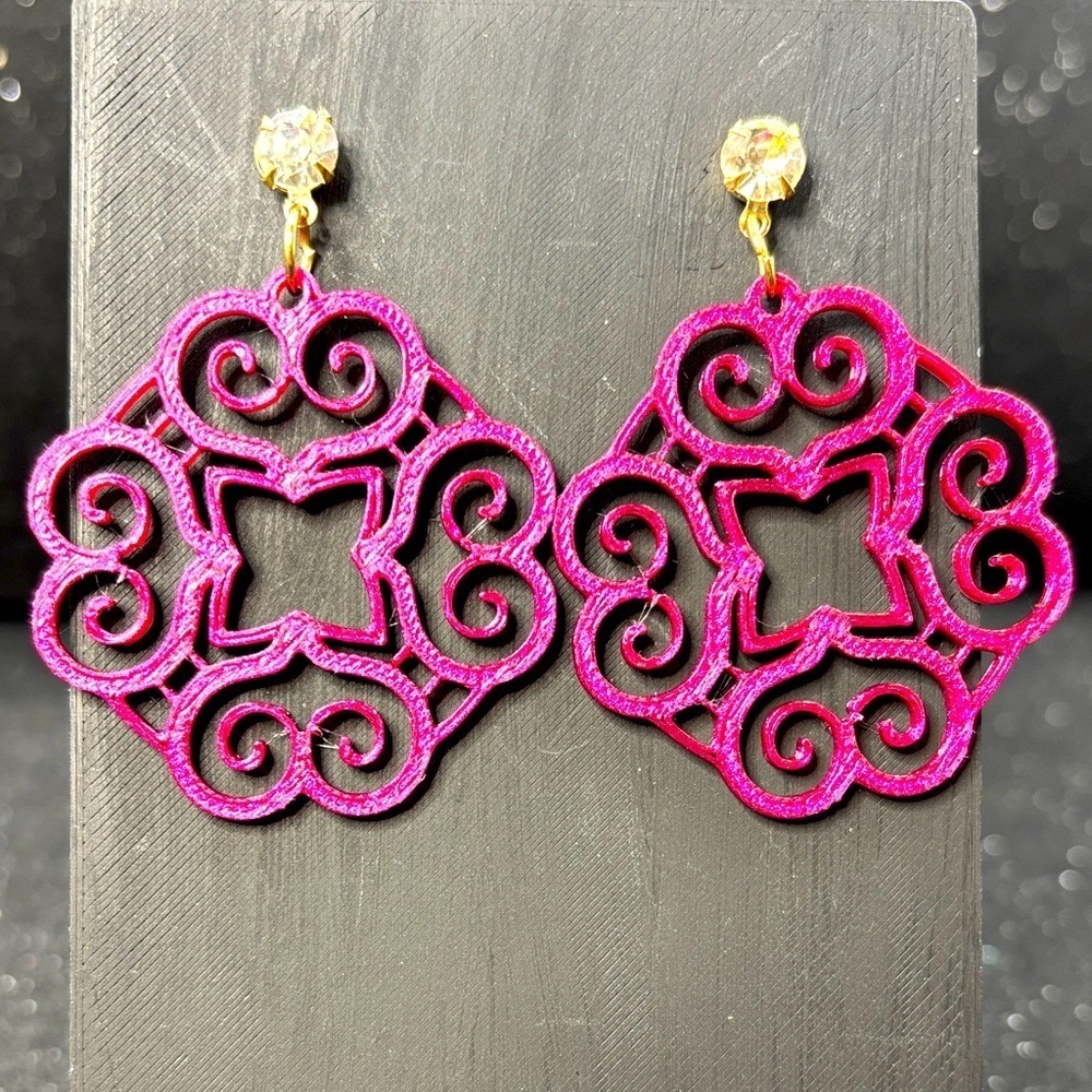 Gold and Burgundy Color Shift, Filigree Earrings - Picture 4 of 7